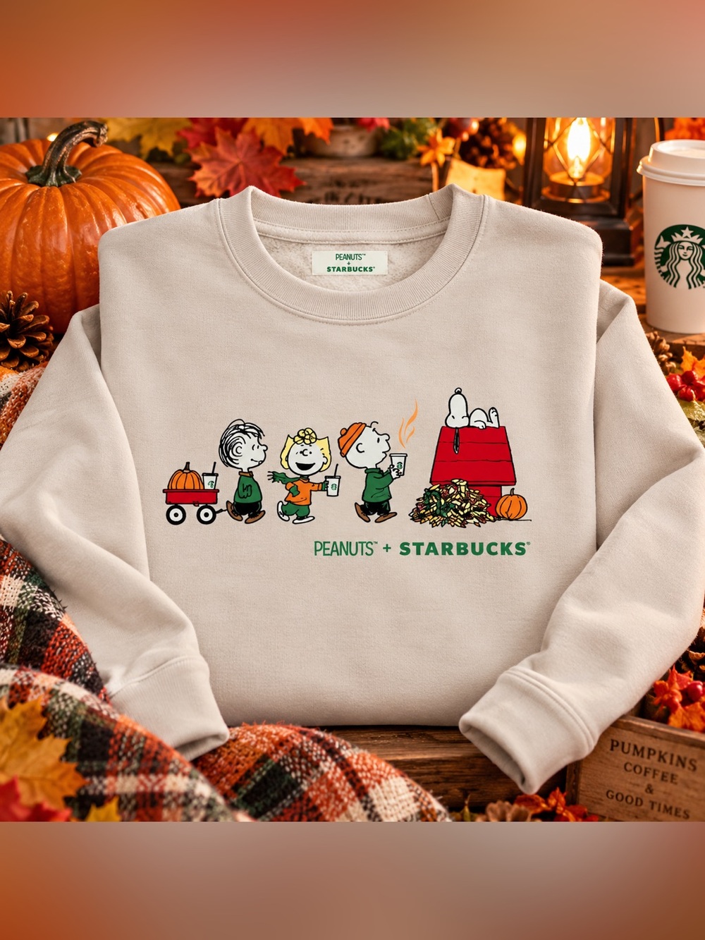 Starbucks x Peanuts Adult Crewneck Gray Sweatshirt Reserve Member Exclusive